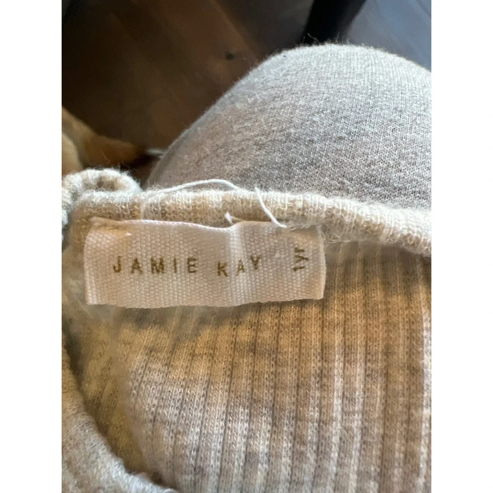 Jamie Kay Ribbed Organic Cotton Bodysuit Oatmeal Marle Henley Short Sleeve 12 mo